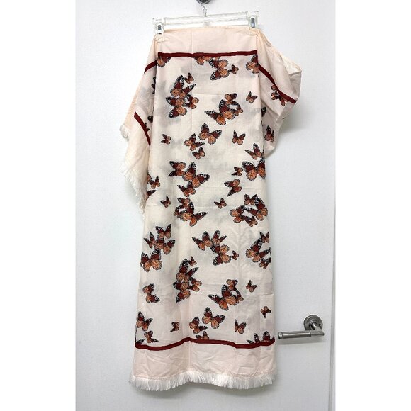 Agua Bendita Butterfly Orquidea Monarca Crema Sarong Pareo Wrap Skirt Fringe - Picture 7 of 10
